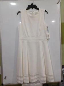 NWT Calvin Klein White Sz 12 Sleeveless Illusion Stripe Fit & Flair Dress - Picture 1 of 9