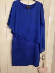 FRANK LYMAN COBALT BLUE ASYMETRICAL CAPE DRESS 14 - Picture 1 of 5
