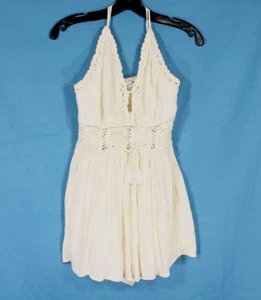 AMERICAN EAGLE Ivory GAUZE Lined EYELET CROCHET Drawstring SMOCKED Romper Sz S - Picture 1 of 7