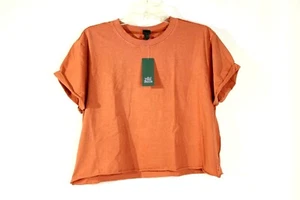 Wild Fable Women's Rust Brown Orange Cropped Short Sleeve Crew Neck T-Shirt Top - Picture 1 of 14