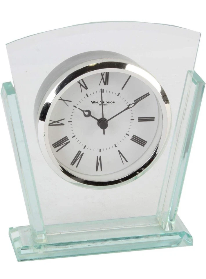 Widdops 2 Layered Clear Glass Mantel Clock Art Deco Shape
