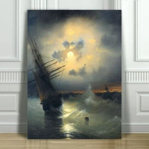 IVAN AIVAZOVSKY - Mast Ship Under Moonlight Waves - CANVAS PRINT POSTER - 24x18" - Picture 1 of 1