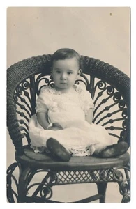 Cute Child Toddler Sitting In Wicker Chair Real Photo Postcard RPPC c. 1925 - Picture 1 of 2