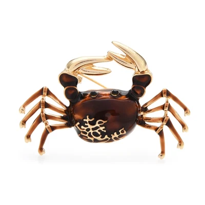 Brown Crab Brooch – Ocean Animal Pin, Summer Beach Unisex Fashion Jewelry Gift - Image 1 of 4