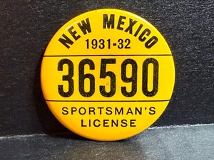 1931-32 Nuevo México Deportista Licencia Caza Pesca Insignia Pin Botón Antiguo - Imagen 1 de 2