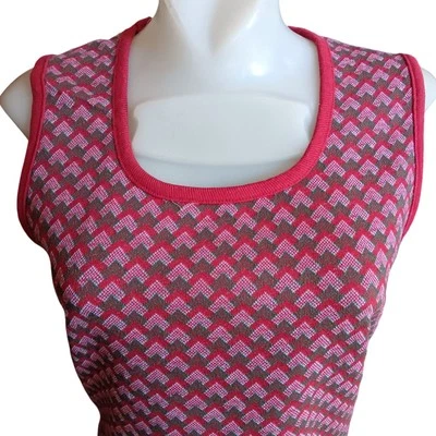 Camiseta sin mangas tejida mediana vintage K-Mart patrón Chevron Mod Mommy Disco Foto 1 de 4