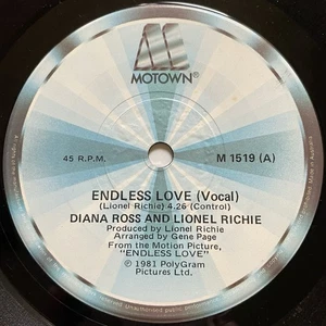 Lionel Richie & Diana Ross Endless Love Vinyl Record 7” 45RPM M 1519 Motown 1981 - Picture 1 of 24