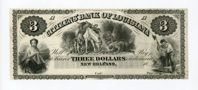 1800's $3 The Citizens Bank - New Orleans, LOUISIANA Note AU+ - Image 1 of 2