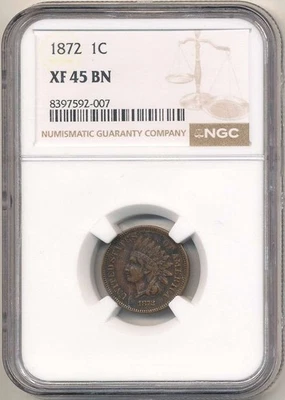 1872 INDIAN HEAD CENT 1C, VERY TOUGH DATE GREAT EYE APPEAL, NGC XF 45 - Image 1 of 4