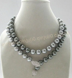 Silver Grey South Sea Shell Pearl Round Beads Necklace 14-72'' 8/10/12/14mm - Picture 1 of 10