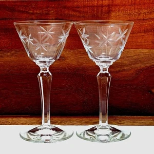 2 Libbey Candlelight Liquor Cocktail Glasses 5.5” cut glass starlight stars MCM  - Picture 1 of 7