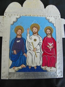 handgefertigt bemalt auf Metall Vater, Sohn Heiliger Geist Ikone Unikat religiös Coll - Bild 1 von 1