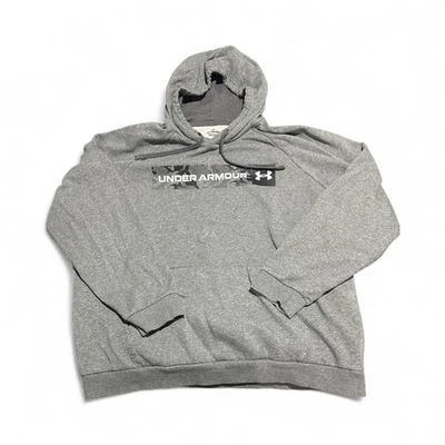 Under Armour 男式 Rival 抓绒连帽衫灰色套衫迷彩 XXL — 第 1/3 张图片