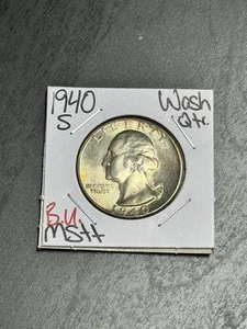 1940 S Washington Cuarto Impresionante Gema BU Sin Circular MS+ Moneda Tonificada (Raw16914) - Imagen 1 de 2