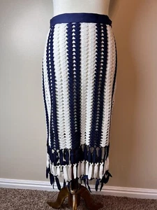 Anthropologie Eva Franco Women’s SMALL Crochet Midi Skirt Navy & Whitr - Picture 1 of 12