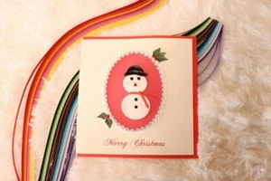 Schneemann Handarbeit Quilling Weihnachtskarte - Idee Geschenk für alle. - Bild 1 von 4