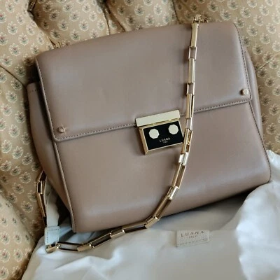 LUANA 意大利迷你挎包斜挎包米色金色皮革单肩包和防尘袋 — 第 1/4 张图片