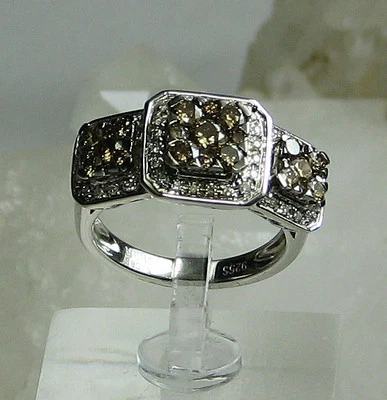 Anillo HSN-Justine Simmons Azúcar Marrón Diamantes Plata de Ley 925 Talla 5-NUEVO Foto 1 de 4