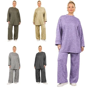 Pigiama donna loungewear set 2 pezzi ago costine maniche lunghe abbigliamento modesto - Foto 1 di 8