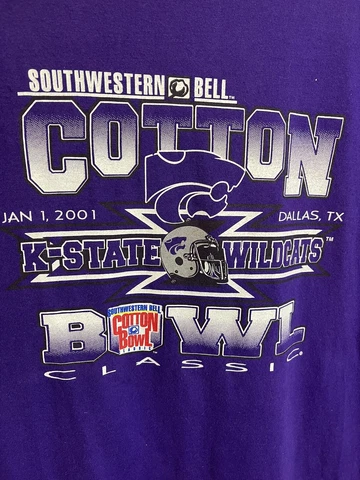 Vtg 2000/2001 Kansas State Wildcats Cotton Bowl T-Shirt Purple XL KSU K Cover