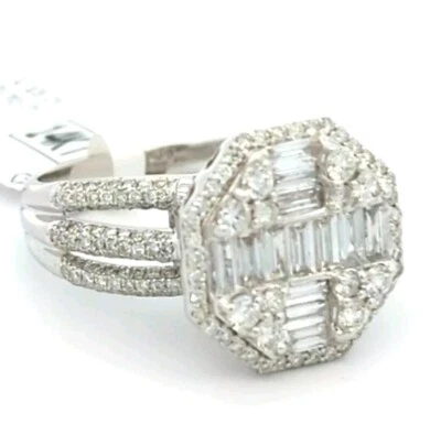 Video 14K White Gold Natural Diamond 💎 Engagement Ring Designer Italian Retro  - Image 1 of 4