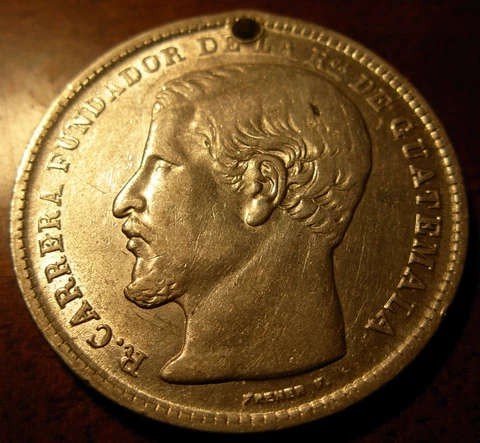 Guatemala 1870 R Silver 1 Peso Holed Cover