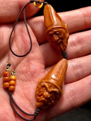 1 Juego 2 Piezas Estatua Impermanencia China Natural Oliva Tallada Negro Blanco Foto 1 de 4