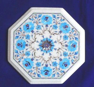 2'x2' Marble coffee Console Table Top Turquoise Marquetry Inlay Hallway Decor - Image 1 of 4