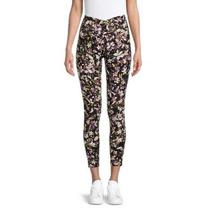 No Boundaries Juniors' V-Front Crossover Painted Floral Print Leggings L (11-13) - Picture 1 of 4
