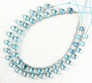 AAA+ Quality 1 Strand Natural Blue Topaz Pear Shape  5.5x7-6x8 MM Briolette Bead - Picture 1 of 3