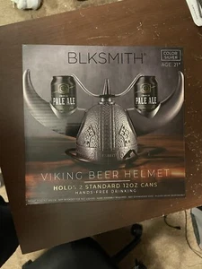 NEW Viking Beer Helmet BLKSMITH Silver Holds 2, 12oz Cans Hands-Free Drinking 🍻 - Picture 1 of 3
