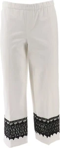 Isaac Mizrahi 24/7 Stretch Wide Leg Lace Trim Pants Bright White 8P NWOT (775) - Picture 1 of 5