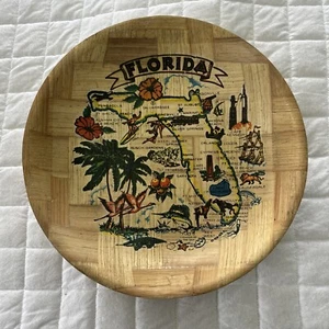 Vintage FLORIDA Bambus Schale State Map 12" Durchmesser Souvenir Retro - Bild 1 von 9