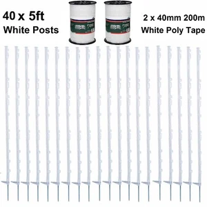  40 X WEISS 5 FUSS PFOSTEN 40 MM POLYBAND 400 M Elektrischer Zaun Zaun Pferd Paddock - Bild 1 von 5