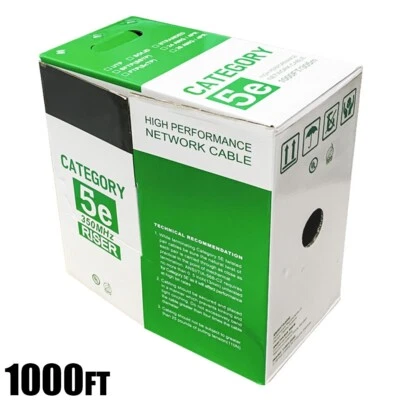 1000FT CAT5E Network LAN Ethernet UTP Bulk Cable Solid Copper Wire 24AWG Black - Image 1 of 4