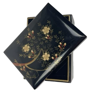 Black Lacquer Box Japan Meiji Heian Zohiko Floral Design Trinkets Jewelry VTG - Picture 1 of 12