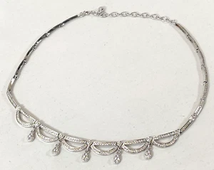 Swarovski Encrusted Link Necklace Teardrop Silver Tone Classic Roughly 34cm Long - Picture 1 of 12