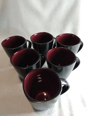 Juego de 6 ~ Taza de café Gibson Everyday Soho Lounge negra/roja gres reactivo Foto 1 de 4