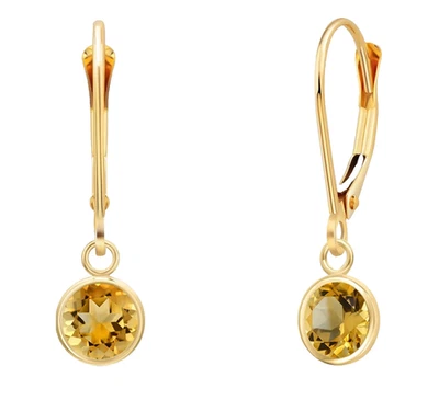 925 Yellow Gold Plated Silver 1.64 Ct Round Cut Citrine Dangle Drop Earrings - Image 1 of 4