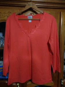 Chico's Blumendruck Langarm Top Gr. 1 Damen HOT PINK Spitzenkragen GEBRAUCHT - Bild 1 von 6