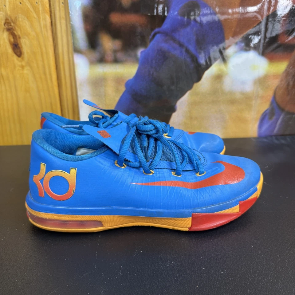 Кроссовки баскетбольные Nike KD 6 туфли мужские размер 5Y синие оранжевые 599477-401 Thunder - Изображение 1 из 4