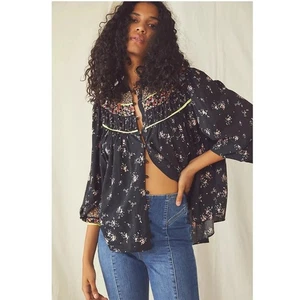 Free People Paloma Top Women's Size Small Floral Embroidered Blouse Bohemian - Picture 1 of 7