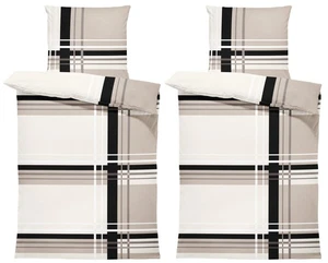 4 teilig Biber Bettwäsche 135x200 cm gestreift modern beige Winter Baumwolle - Bild 1 von 6