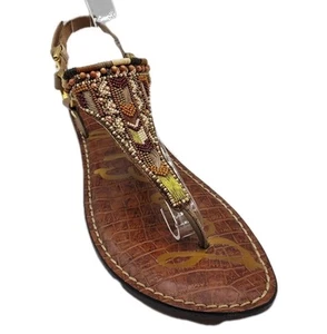Sam Edelman Greta Sandals Women 9 Shoes Beaded Boho Brown Thong Leather Hippie - Picture 1 of 15