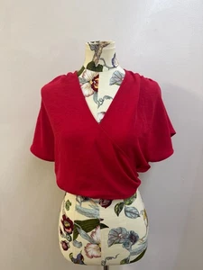 [S] Zara Damen Crop Bluse Criss Cross Wickel Oberteil Rot Kurzarm V-Ausschnitt - Bild 1 von 6