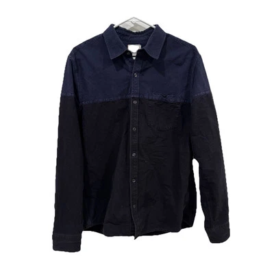 Camisa masculina AG Adriano Goldschmied colorblock azul preta cambraias tamanho G fina - Imagem 1 de 4