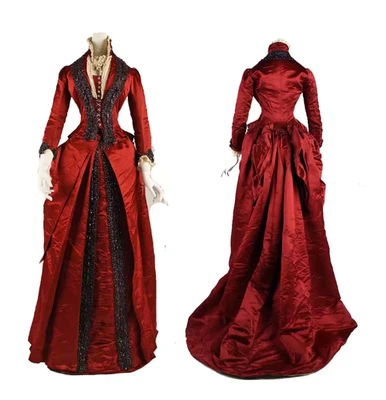 Victoriano Finales de la década de 1870 Mujeres Rojo Vestido de Boda Vestido de Baile Vestido para Mujer Medieval Foto 1 de 4