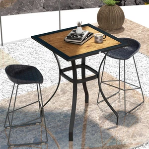 Outsunny 28" Outdoor Bar Table Plastic Board Garden Table, Brown - Picture 1 of 11