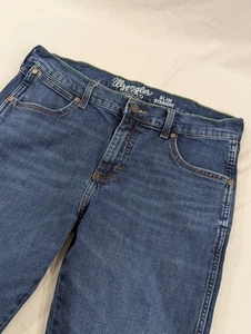 Wrangler Retro Jeans Mens 33x32 Blue Slim Straight Leg Dark Medium Wash Western - Picture 1 of 10