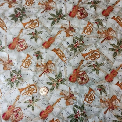 5 yards Boughs of Holly by Hoffman Fabrics Metallic Music Cotton - Image 1 of 4